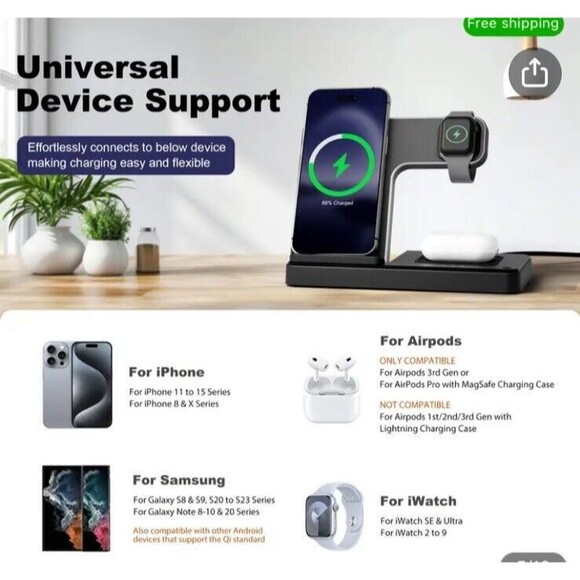 3-in-1 Wireless Charger Compatible Mobile phone Apple iWatch Bluetooth - Picture 7 of 7